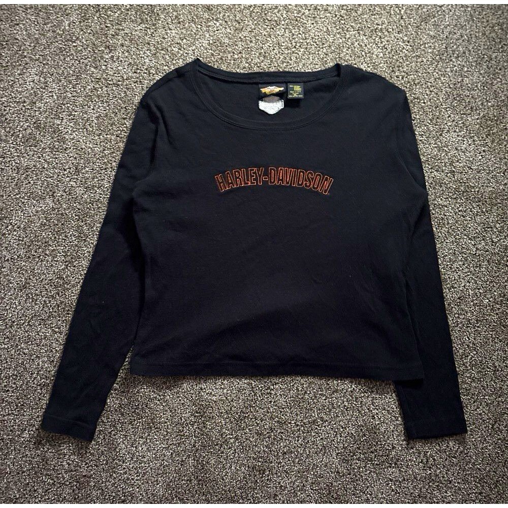 Harley-Davidson Women's Black Scoop Neck Long Sleeve Knit Logo Tee XL